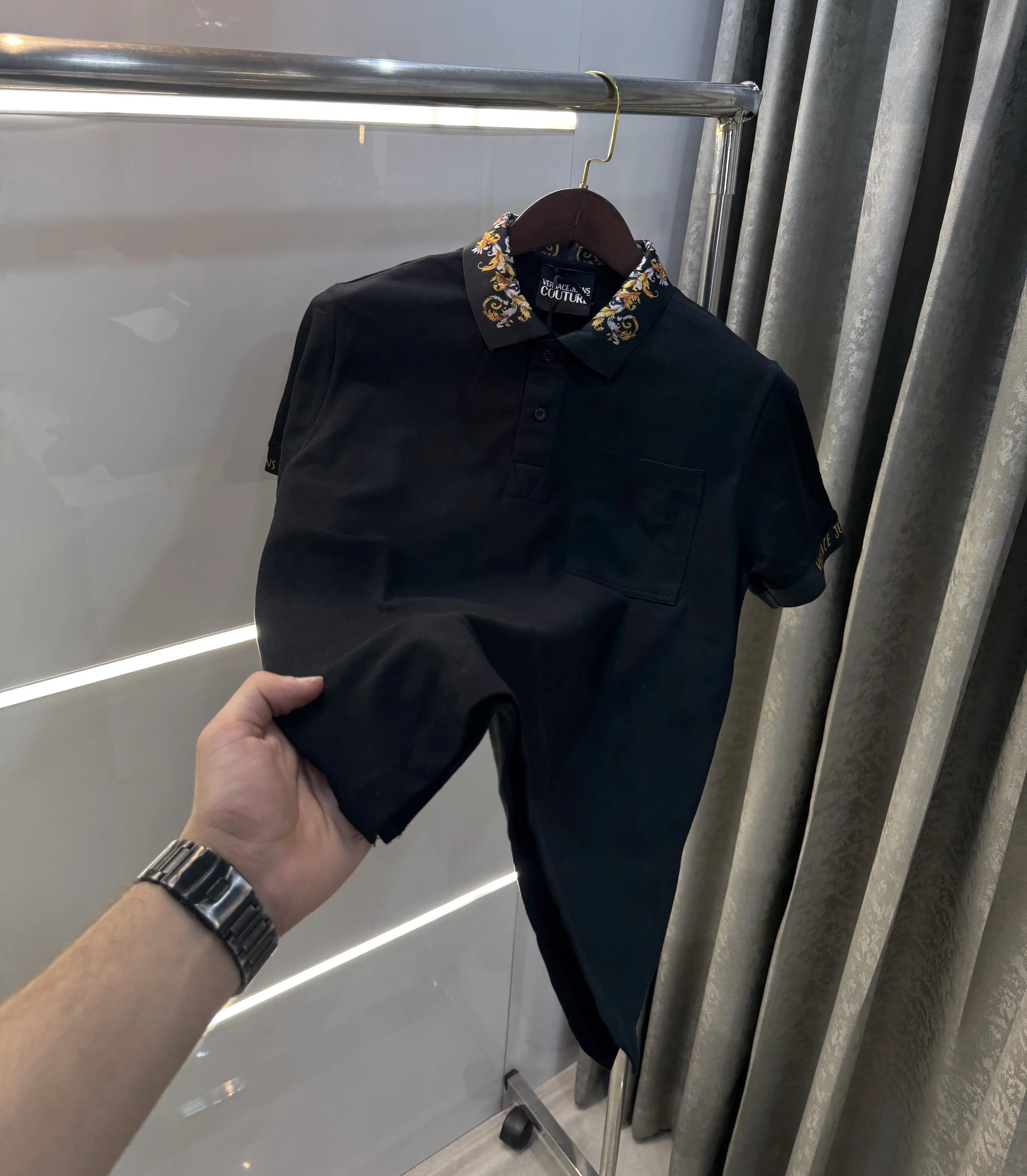 Versace Couture Black Logo Work Imported Polo T-Shirt Main image