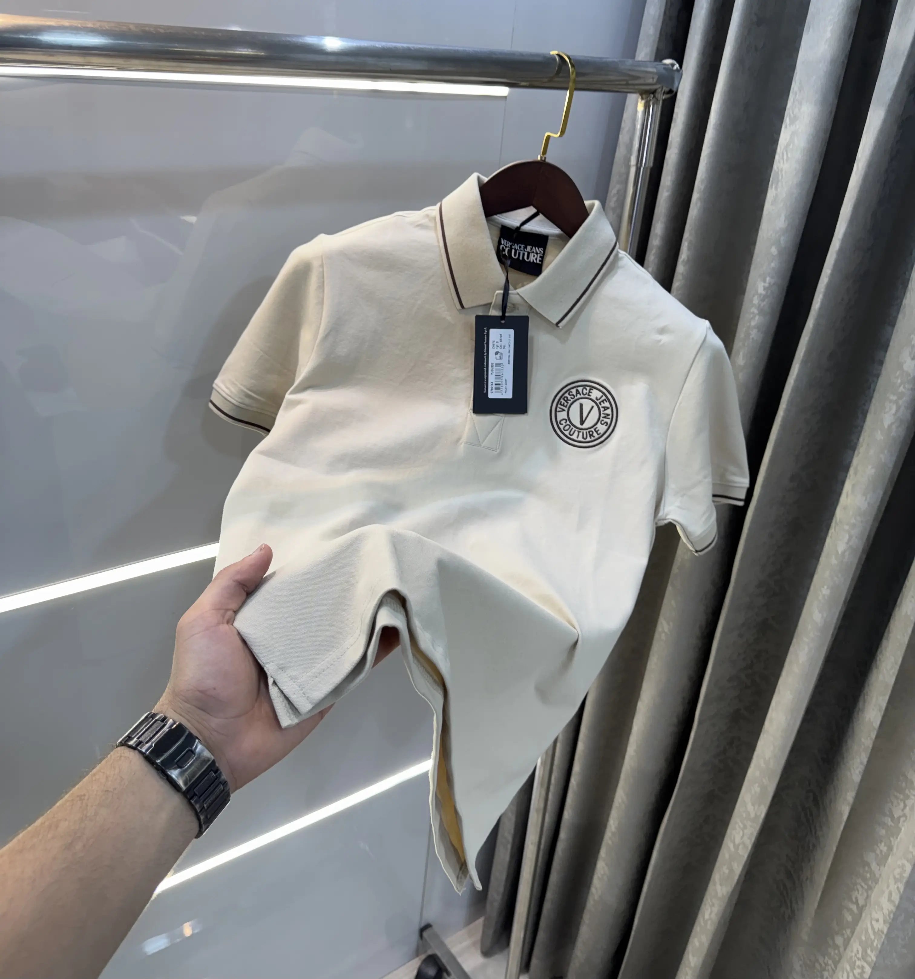 Versace Couture Beige Logo Work Imported Polo T-Shirt Secondary image