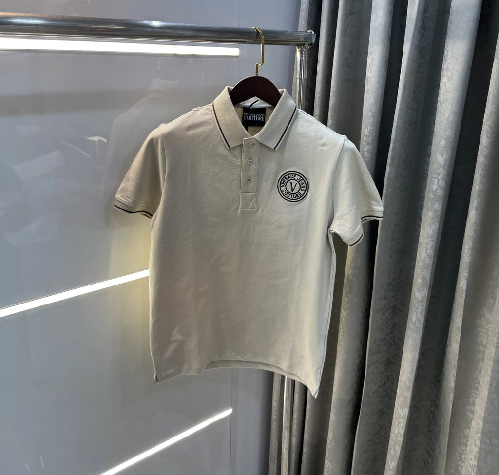 Versace Couture Beige Logo Work Imported Polo T-Shirt