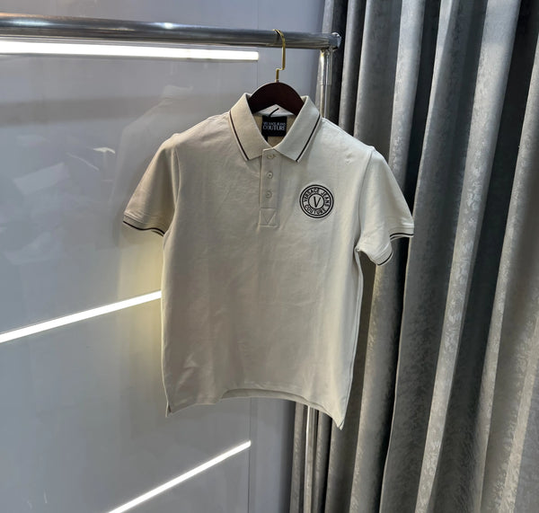 Versace Couture Beige Logo Work Imported Polo T-Shirt