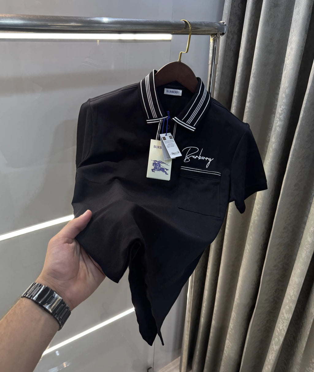 Burberr y Black Embroidery Logo  Premium Classic Polo T-Shirt
