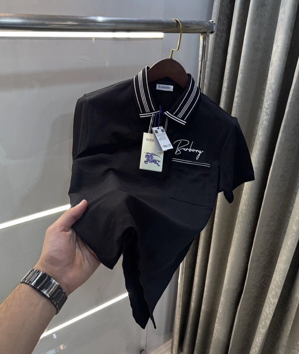 Burberr y Black Embroidery Logo  Premium Classic Polo T-Shirt