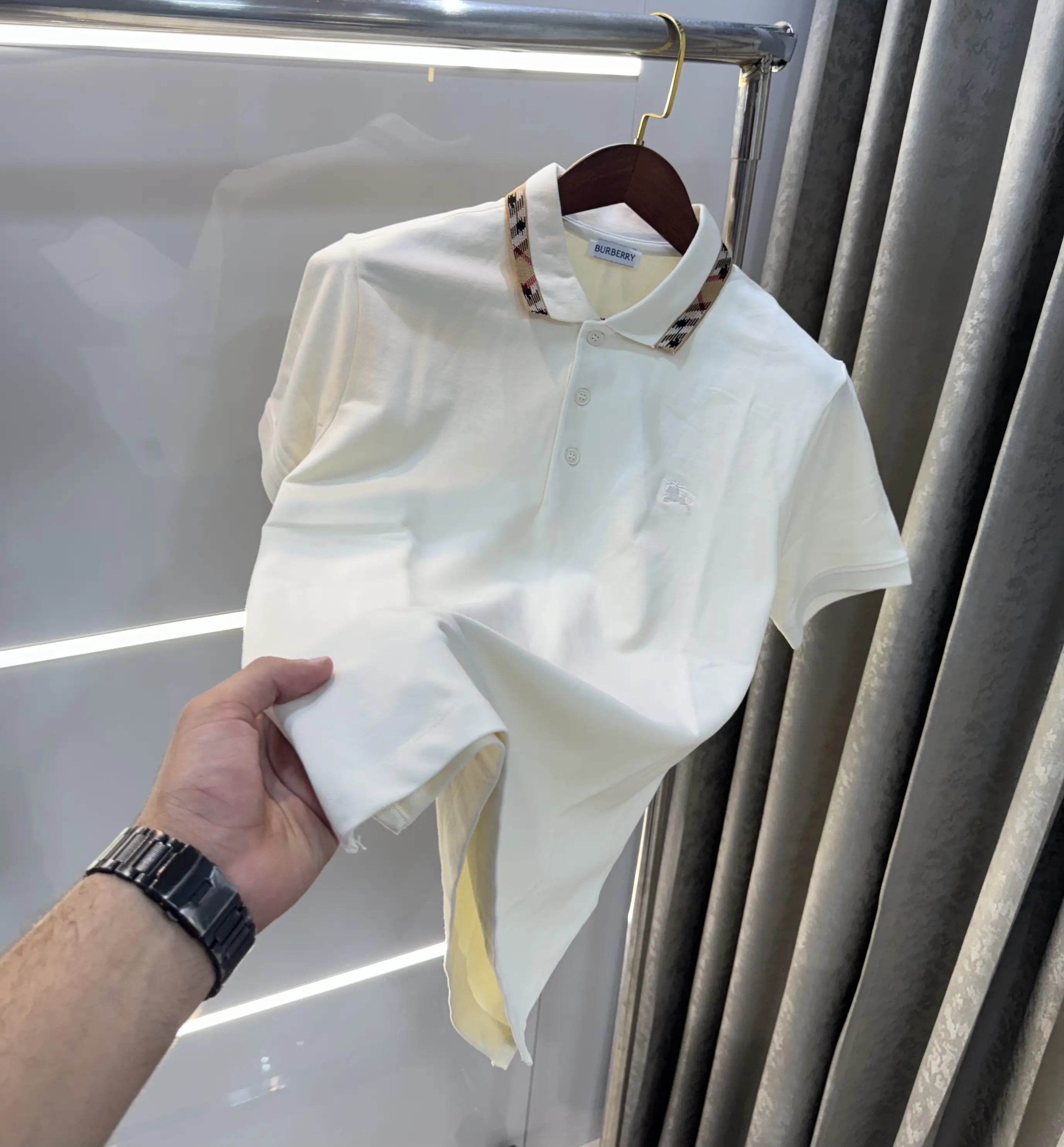 Burberr y Cream Embroidery Logo  Premium Classic Polo T-Shirt