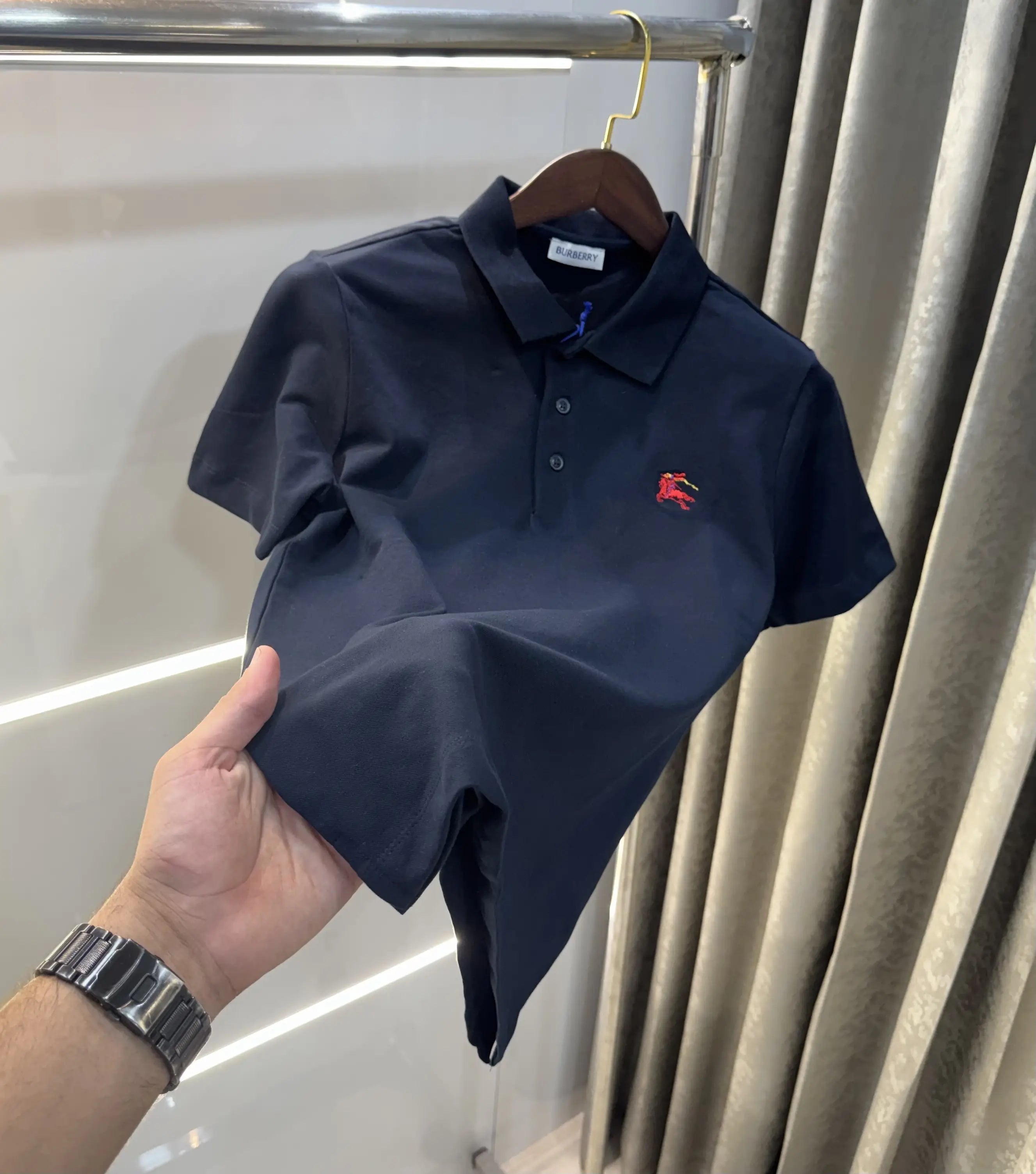 Burberr y Navy Blue Embroidery Logo  Premium Classic Polo T-Shirt Main image