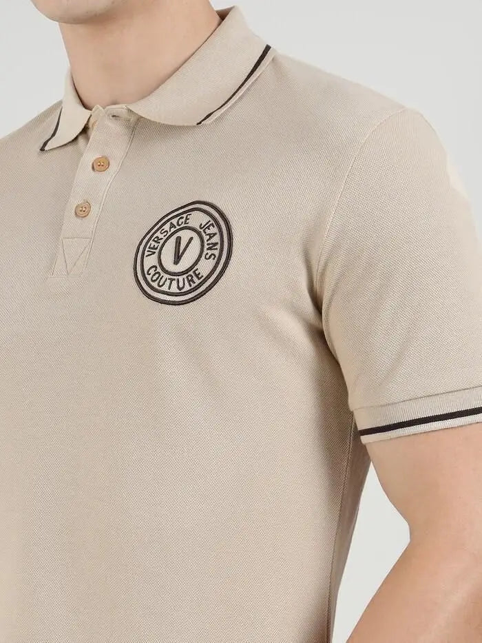 Versace Couture Beige Logo Work Imported Polo T-Shirt Main image