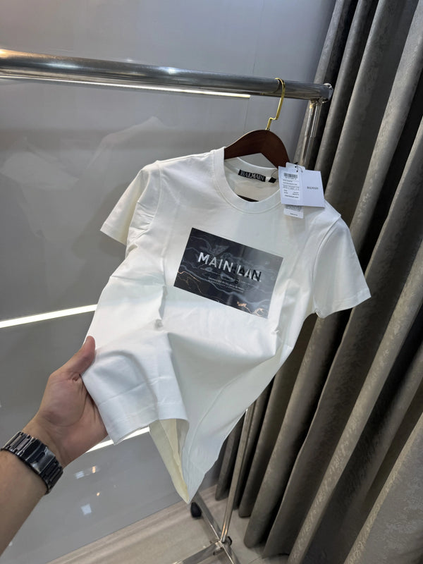Balmain Paris White E Logo Work Premium T-Shirt