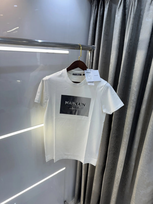 Balmain Paris White E Logo Work Premium T-Shirt