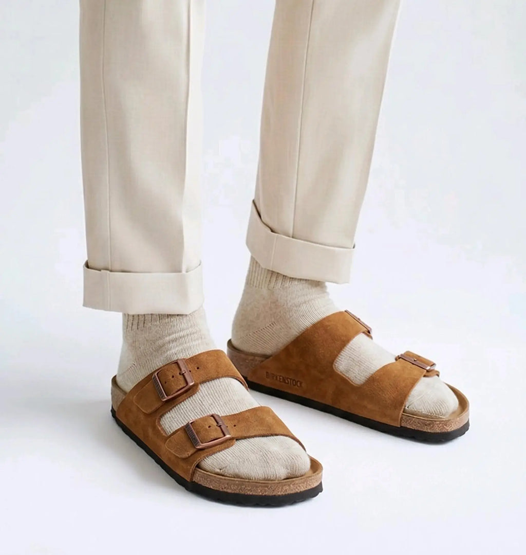 Birkenstock_Tan Arizona Suede Leather Slide