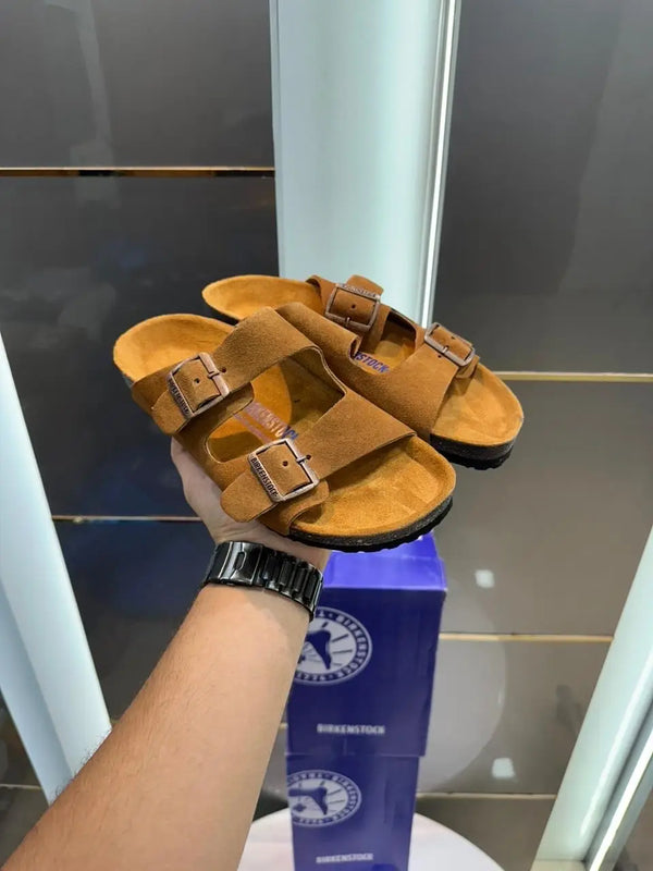 Birkenstock_Tan Arizona Suede Leather Slide