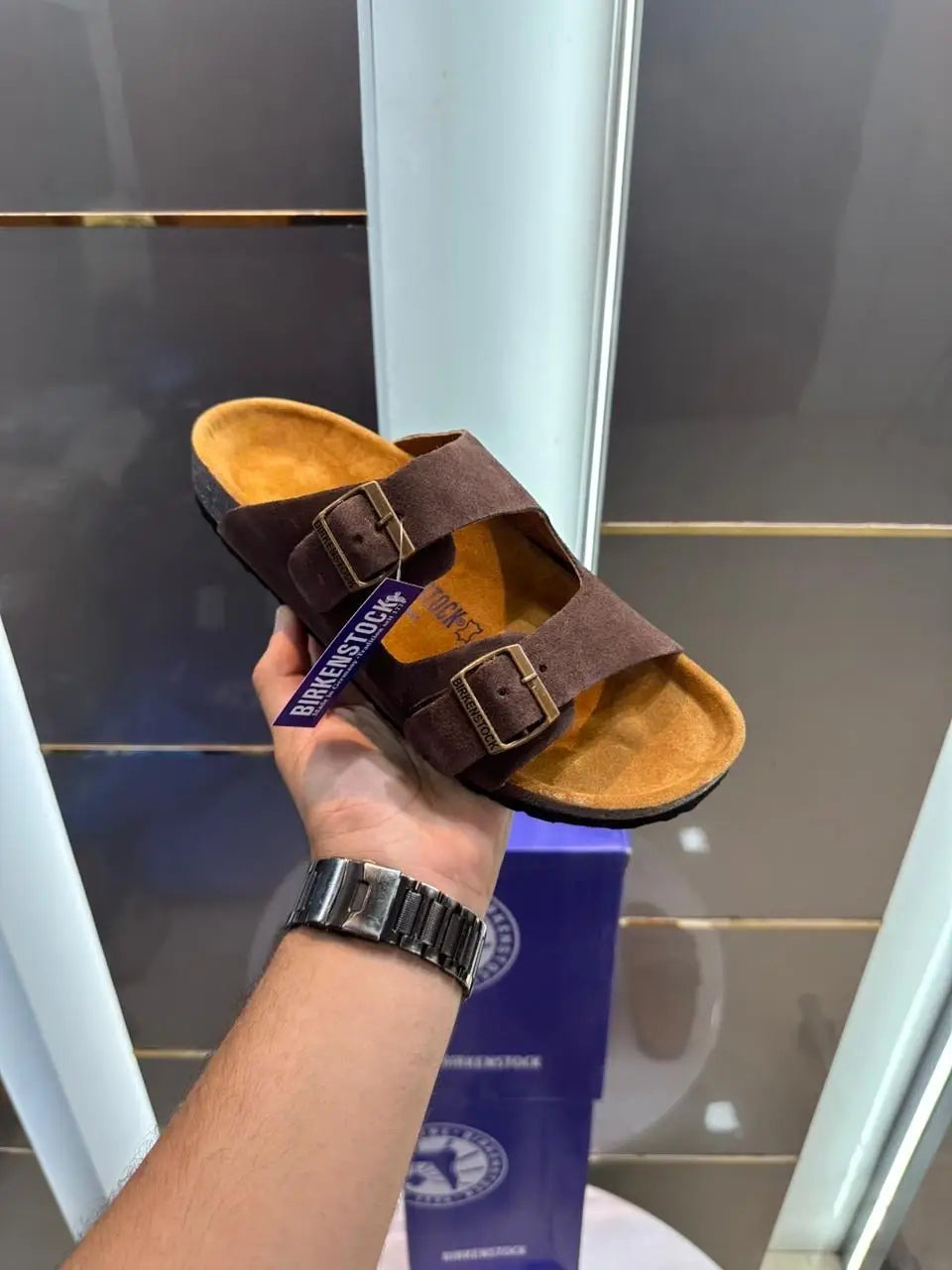 Birkenstock_Brown Arizona Suede Leather Slide
