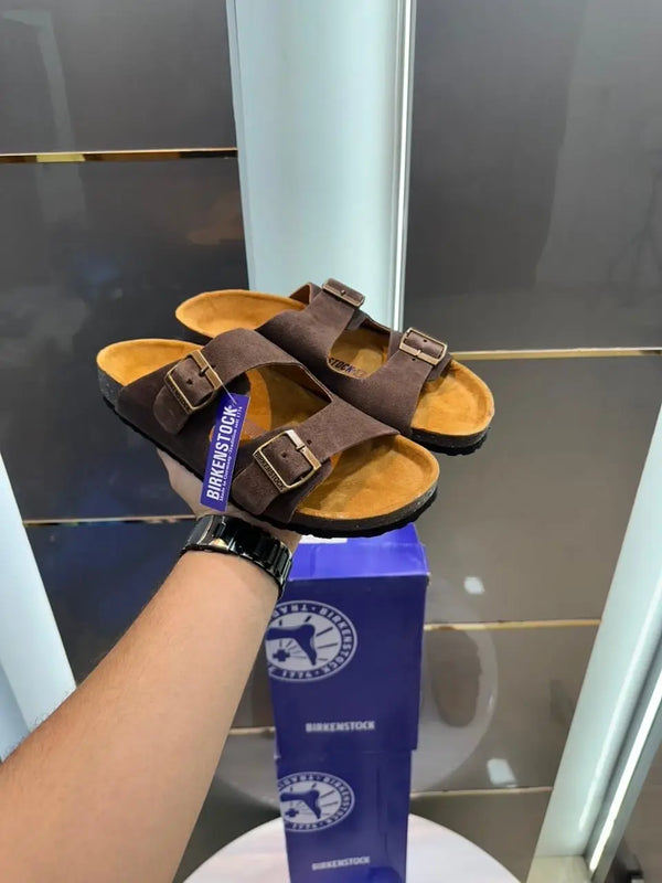 Birkenstock_Brown Arizona Suede Leather Slide