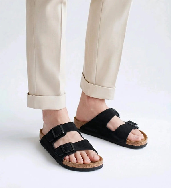Birkenstock_Black Arizona Suede Leather Slide