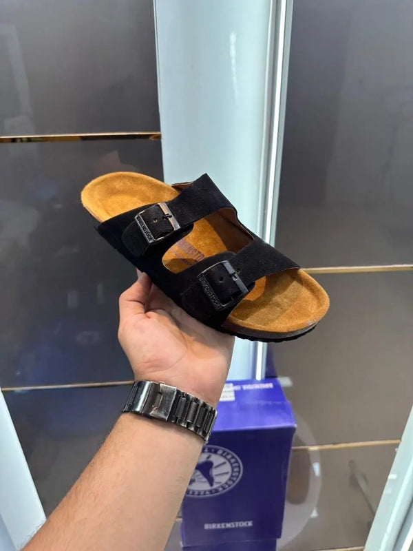 Birkenstock_Black Arizona Suede Leather Slide
