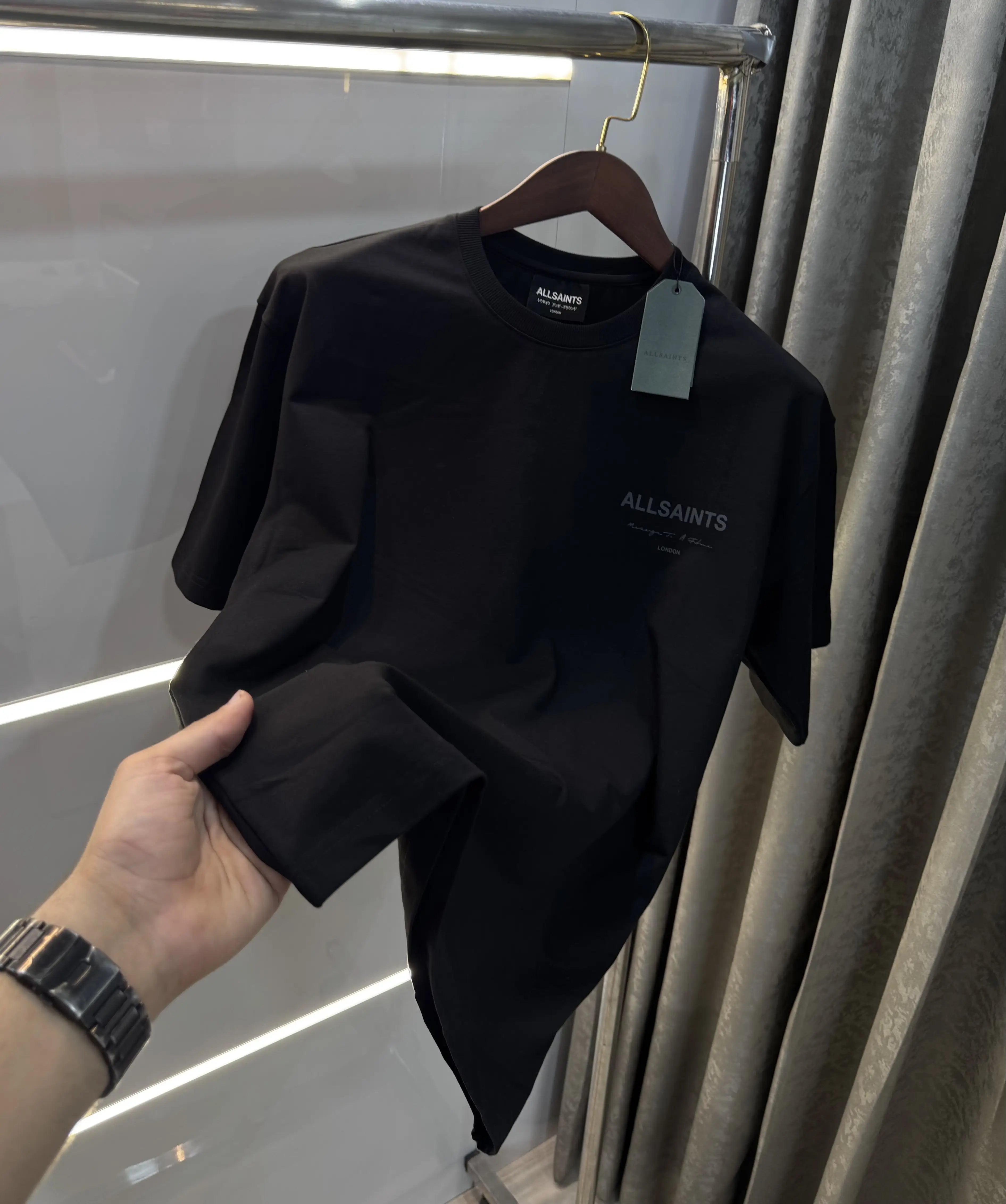 All Saints Black Logo Print Imported Oversized T-Shirt