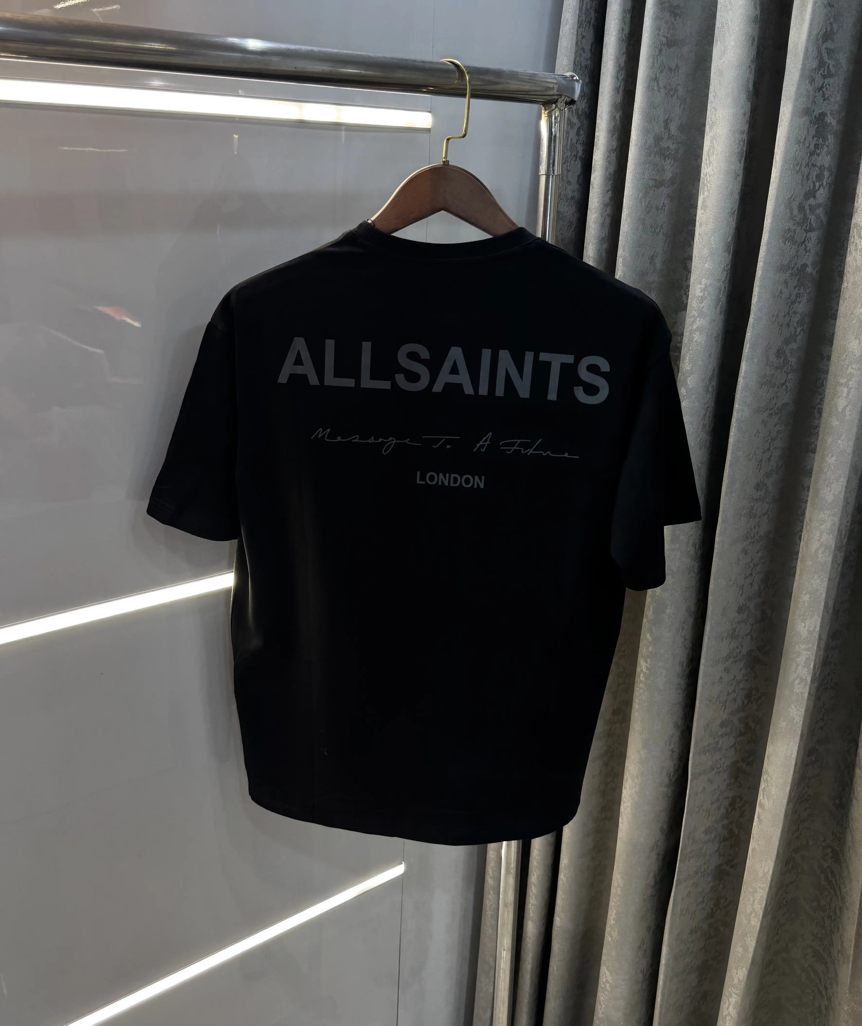 All Saints Black Logo Print Imported Oversized T-Shirt Secondary image