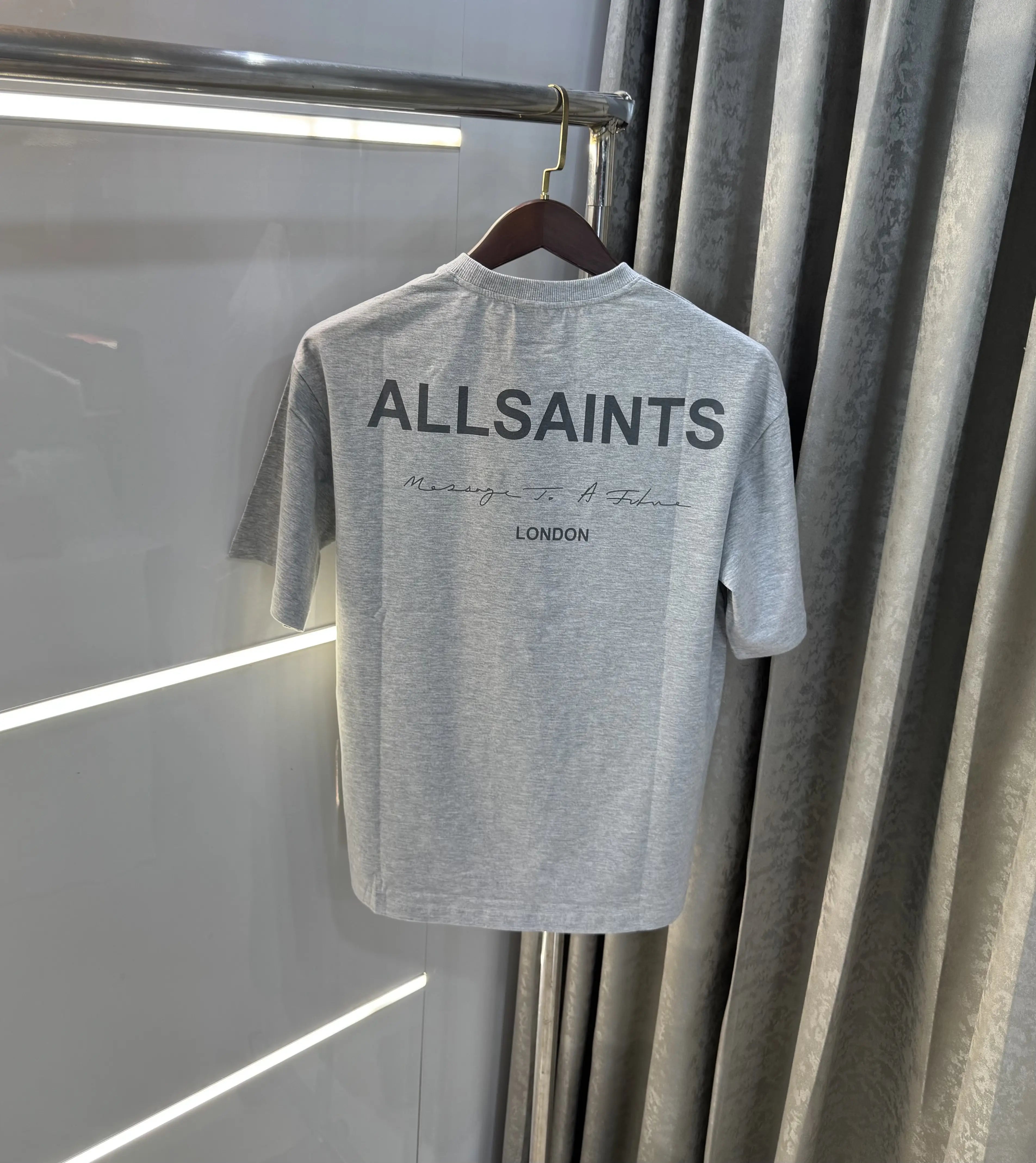 All Saints Grey Logo Print Imported Oversized T-Shirt Main image