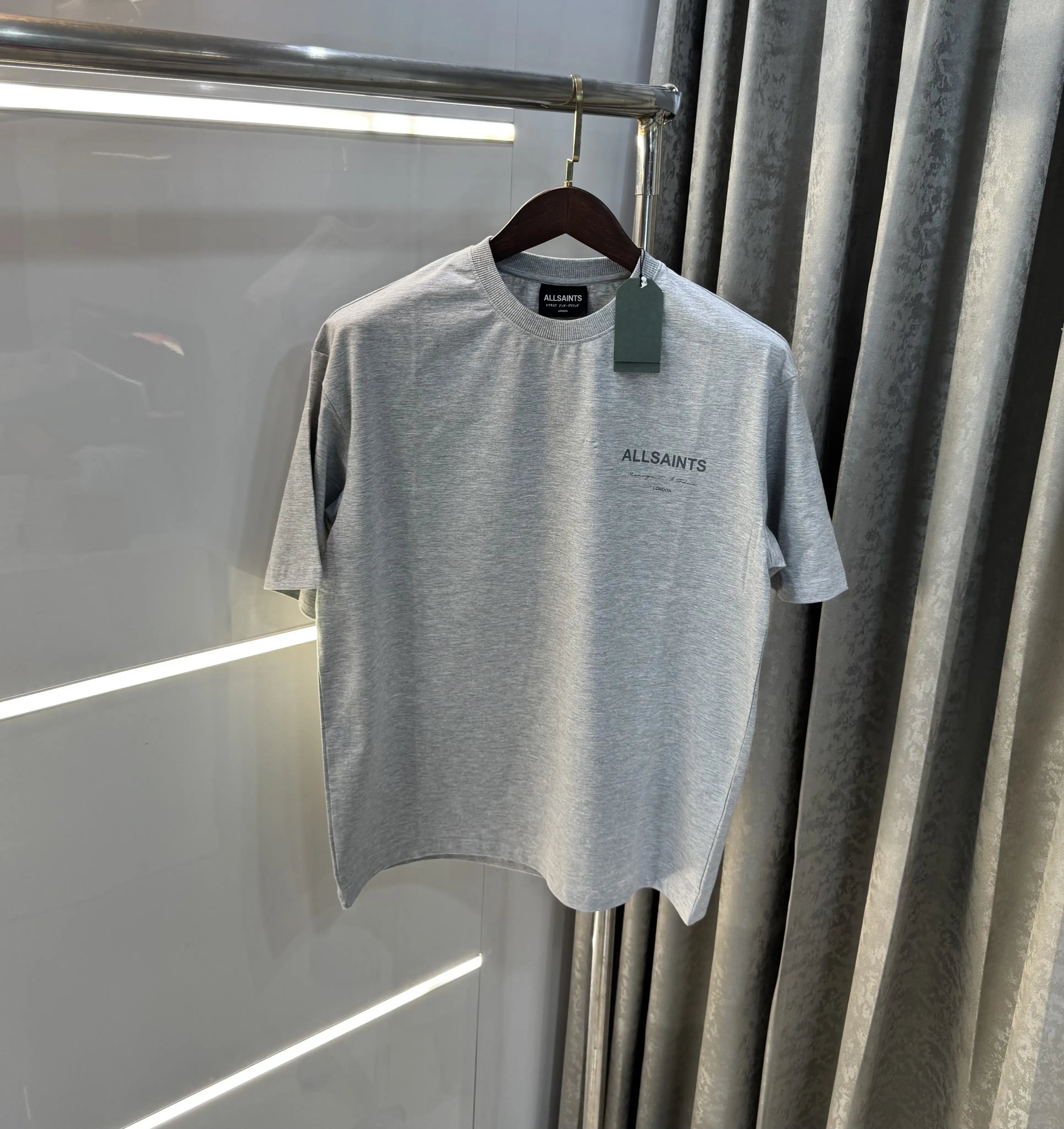 All Saints Grey Logo Print Imported Oversized T-Shirt Secondary image
