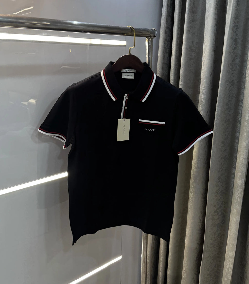 Gant Black Embroidery Logo Premium Polo T-shirt