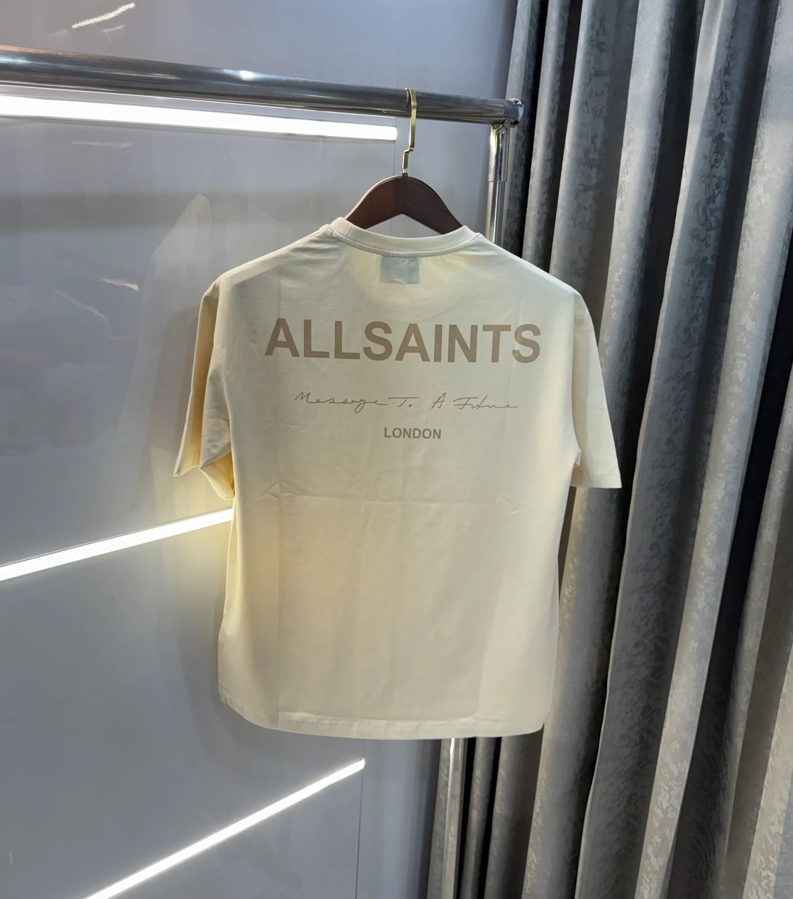 All Saints Cream Logo Print Imported Oversized T-Shirt Main image