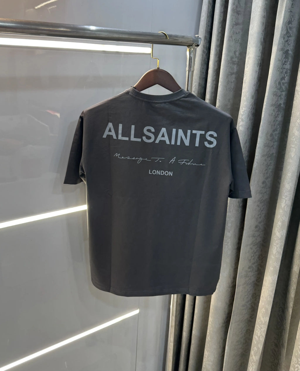 All Saints Dark Grey Logo Print Imported Oversized T-Shirt