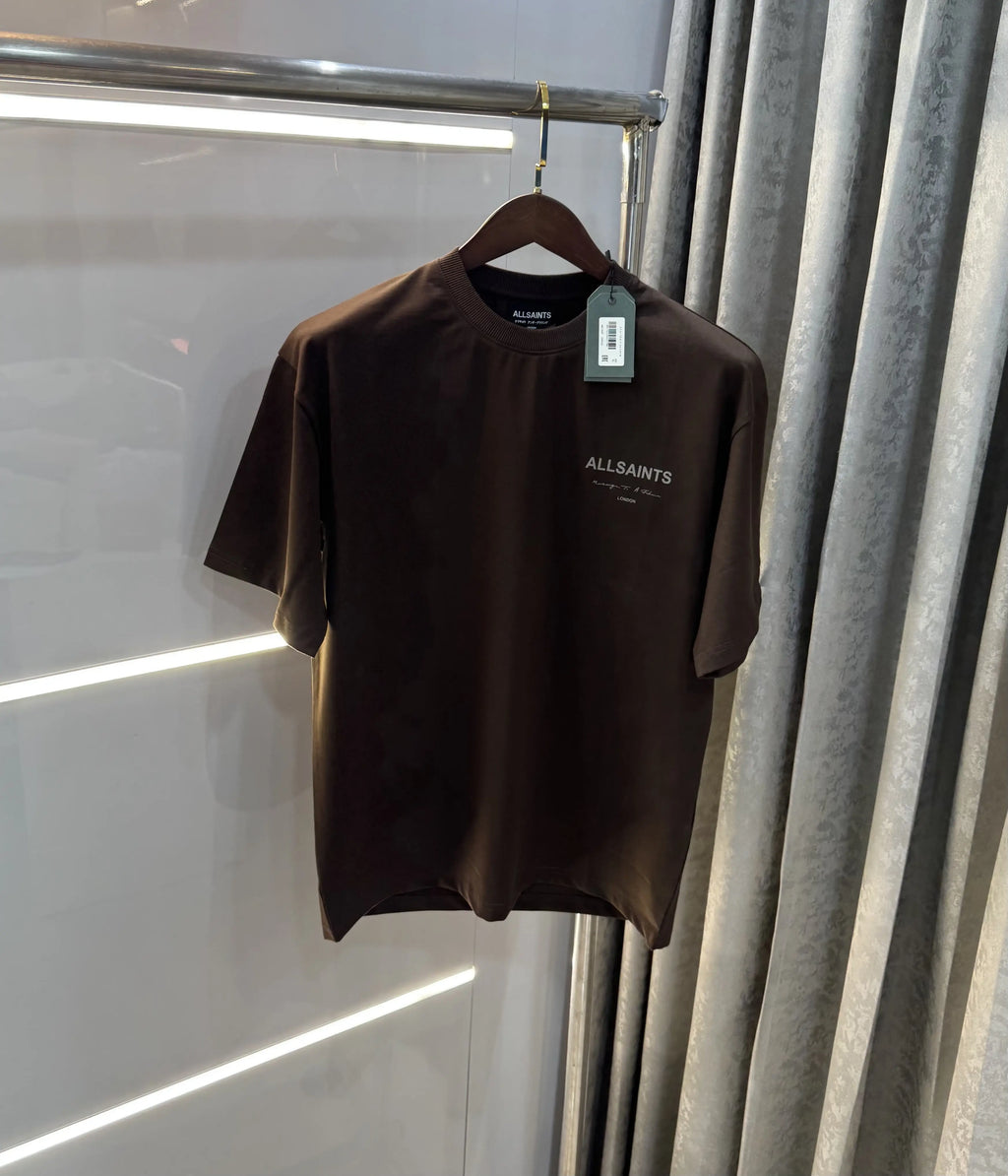 All Saints Brown Logo Print Imported Oversized T-Shirt