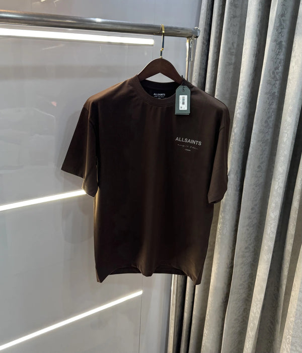 All Saints Brown Logo Print Imported Oversized T-Shirt