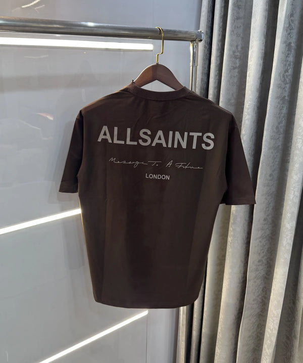 All Saints Brown Logo Print Imported Oversized T-Shirt