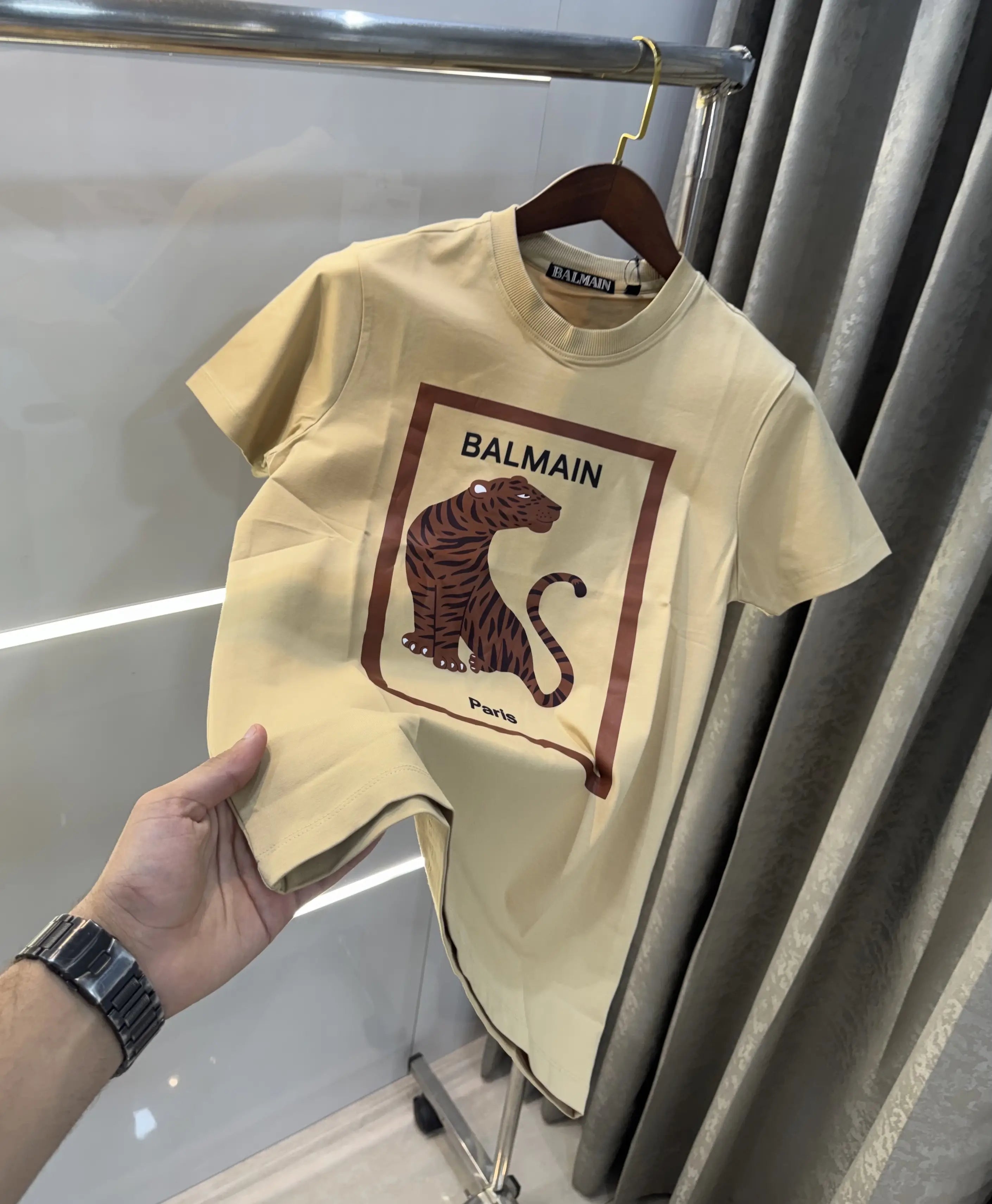 Balmain Paris Khakhi Logo Work Premium T-Shirt Secondary image