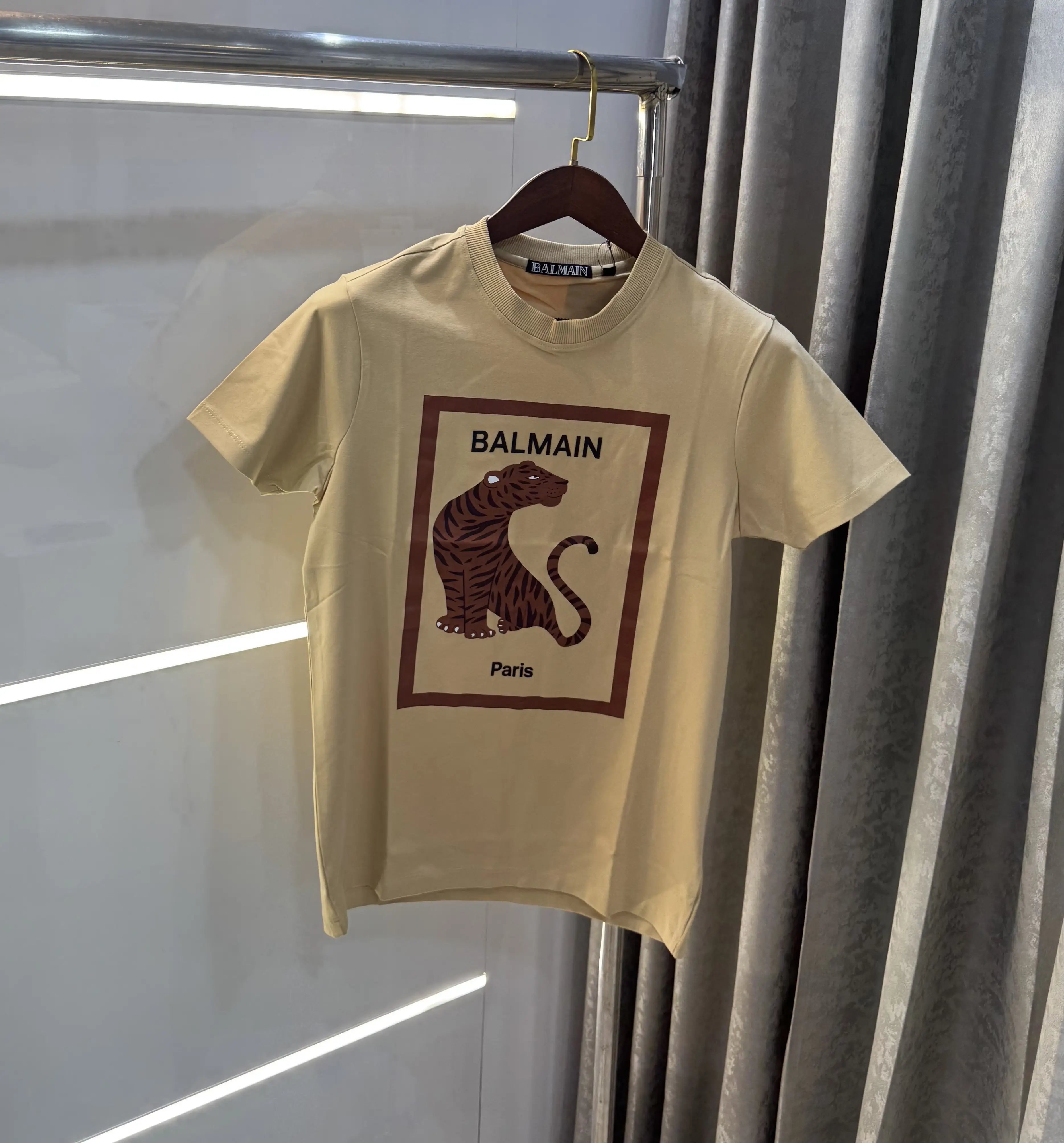 Balmain Paris Khakhi Logo Work Premium T-Shirt Main image