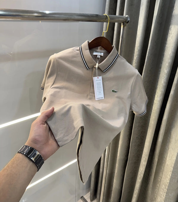 Lacost e Beige Logo Work Premium Polo T-Shirt