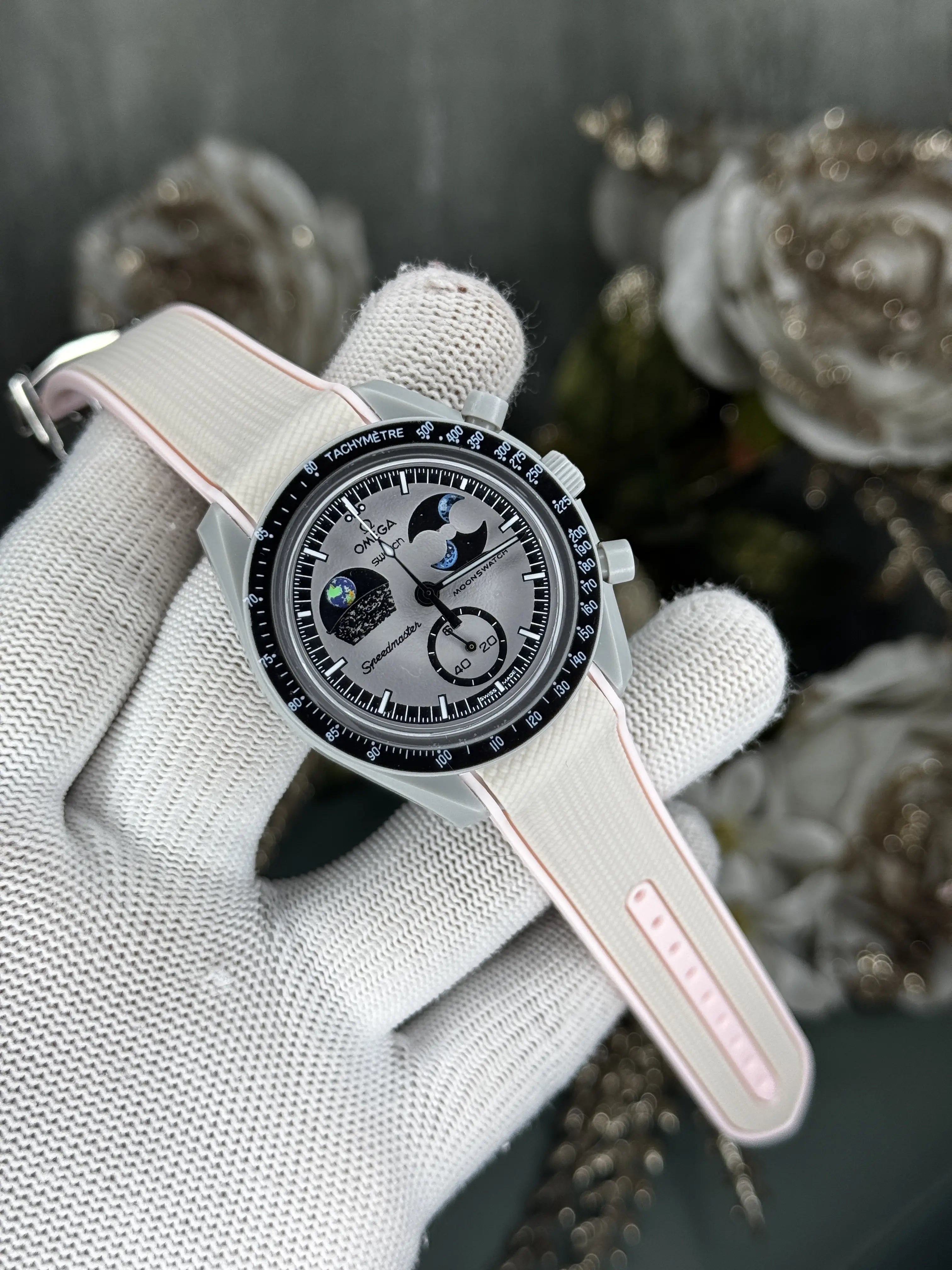 Omeg a x Swatch Grey Pink Chronograph Premium Watch