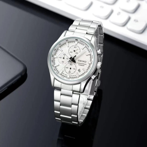 Seiko Dress Chronograph Silver White Premium Chronograph Watch