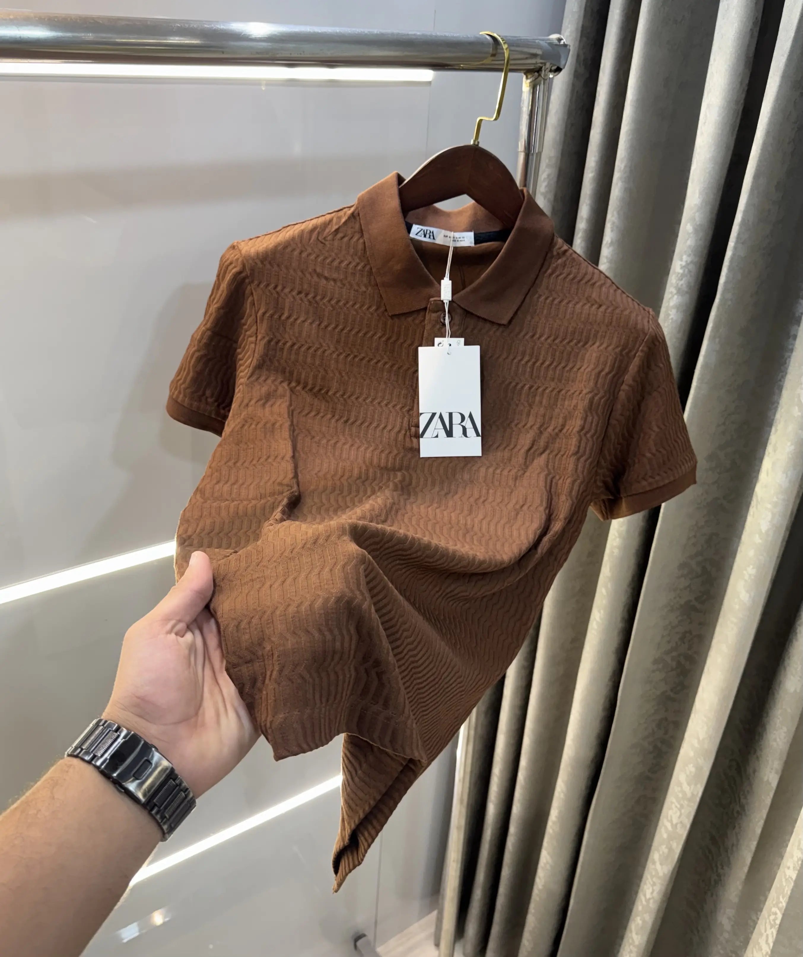Zar a Brown Knitted Polo T-shirt Main image