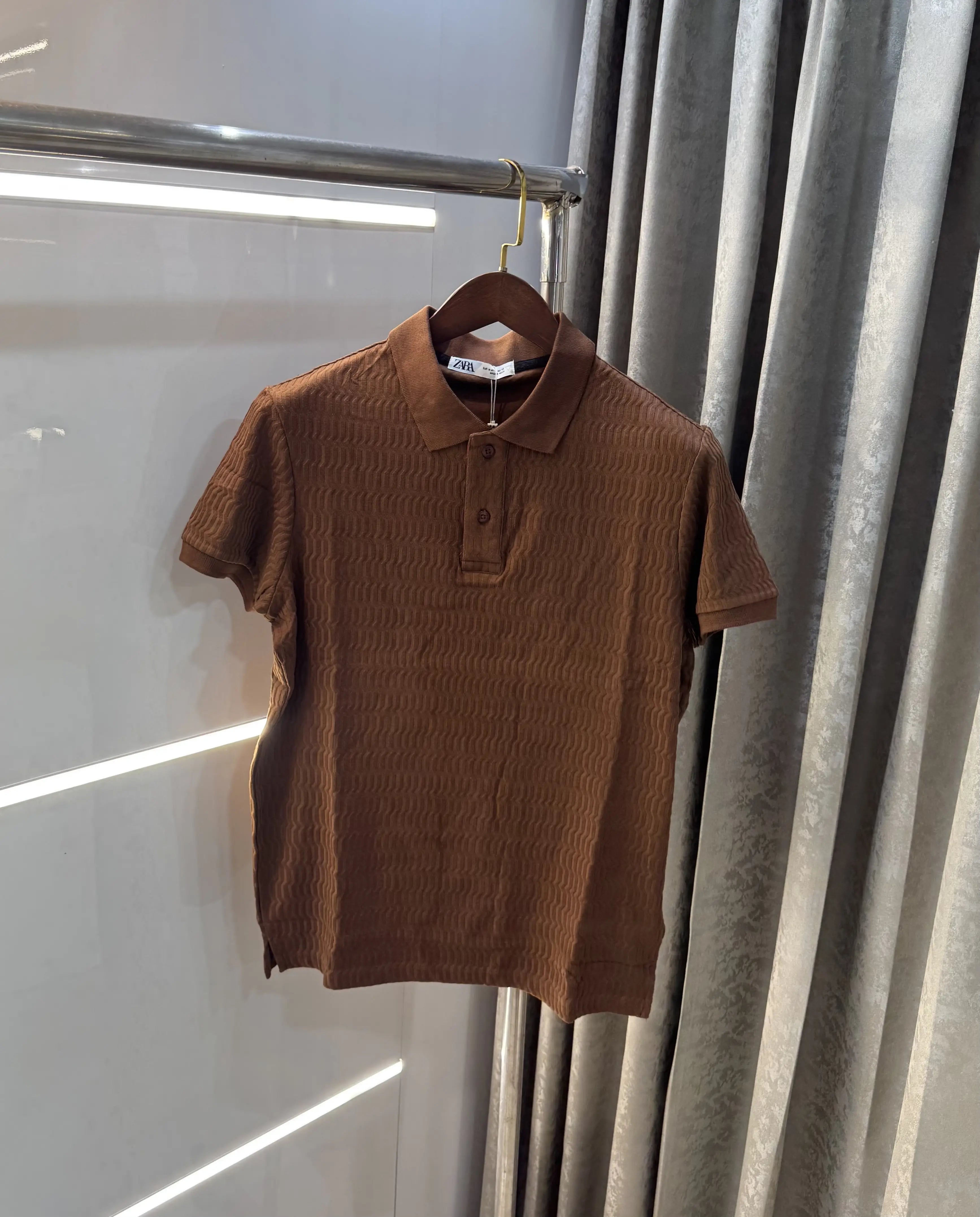 Zar a Brown Knitted Polo T-shirt Secondary image