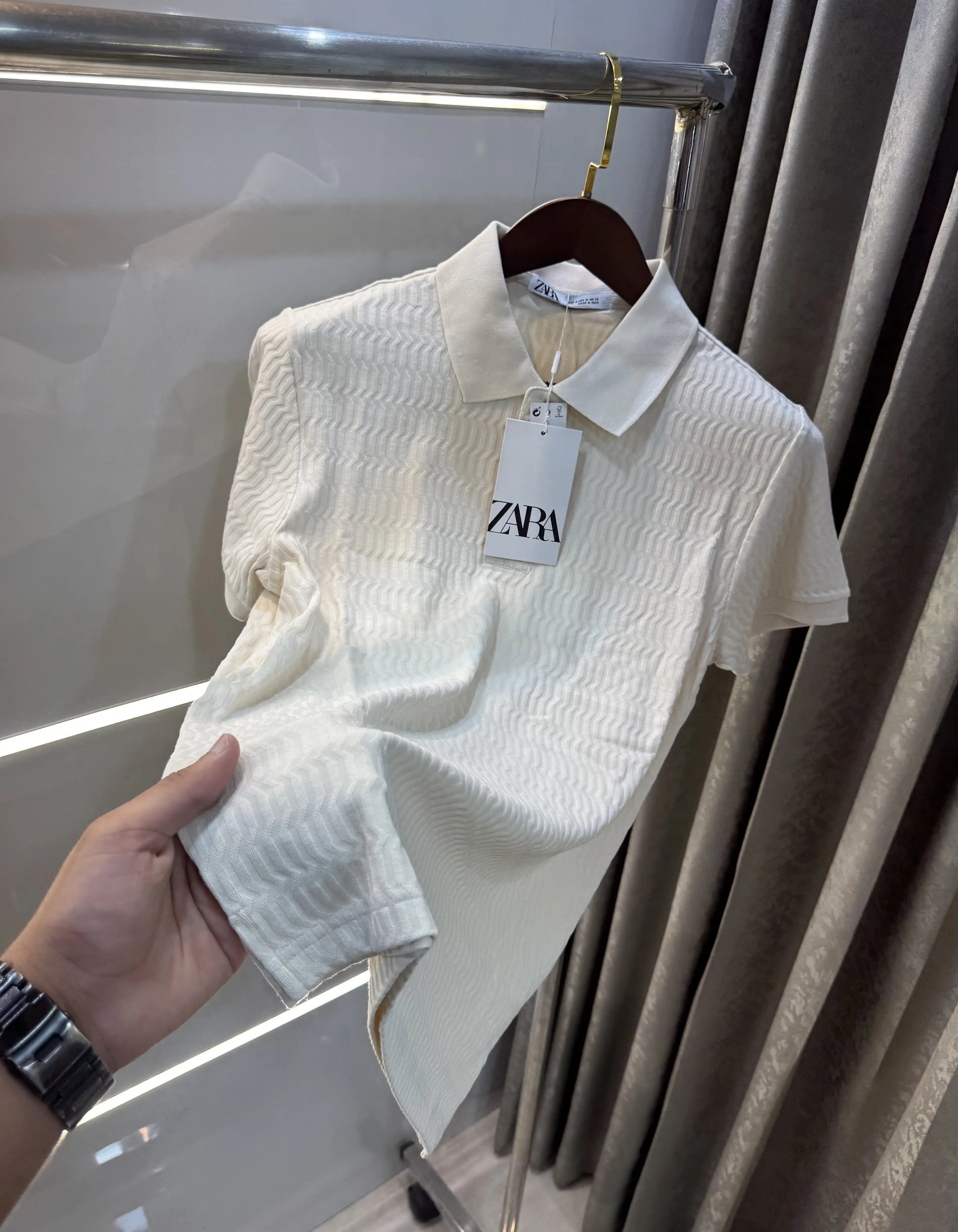 Zar a Cream Knitted Polo T-shirt Main image