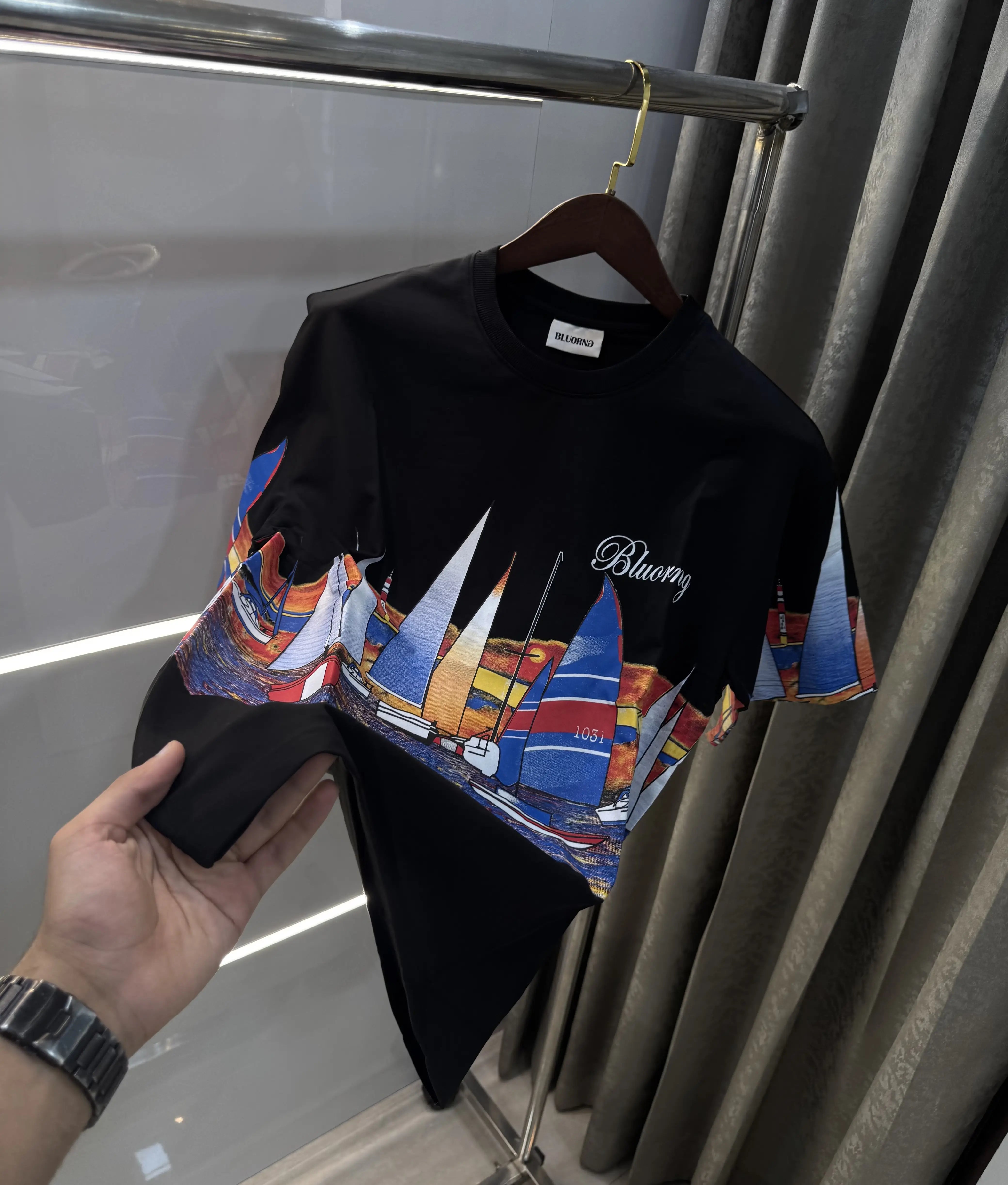 Bluorang Black Logo work Imported Oversized T-Shirt Main image