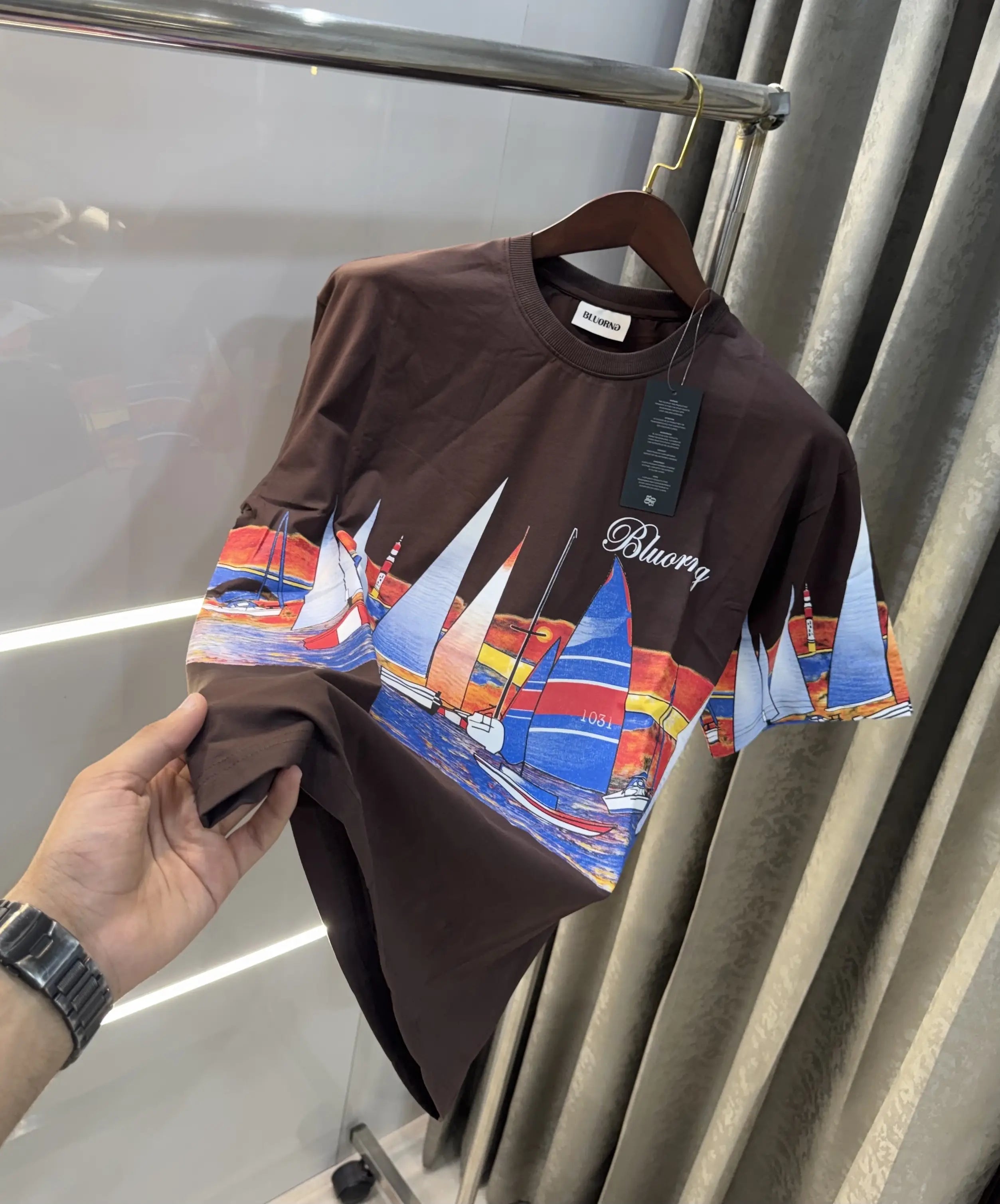 Bluorang Brown Logo work Imported Oversized T-Shirt Secondary image