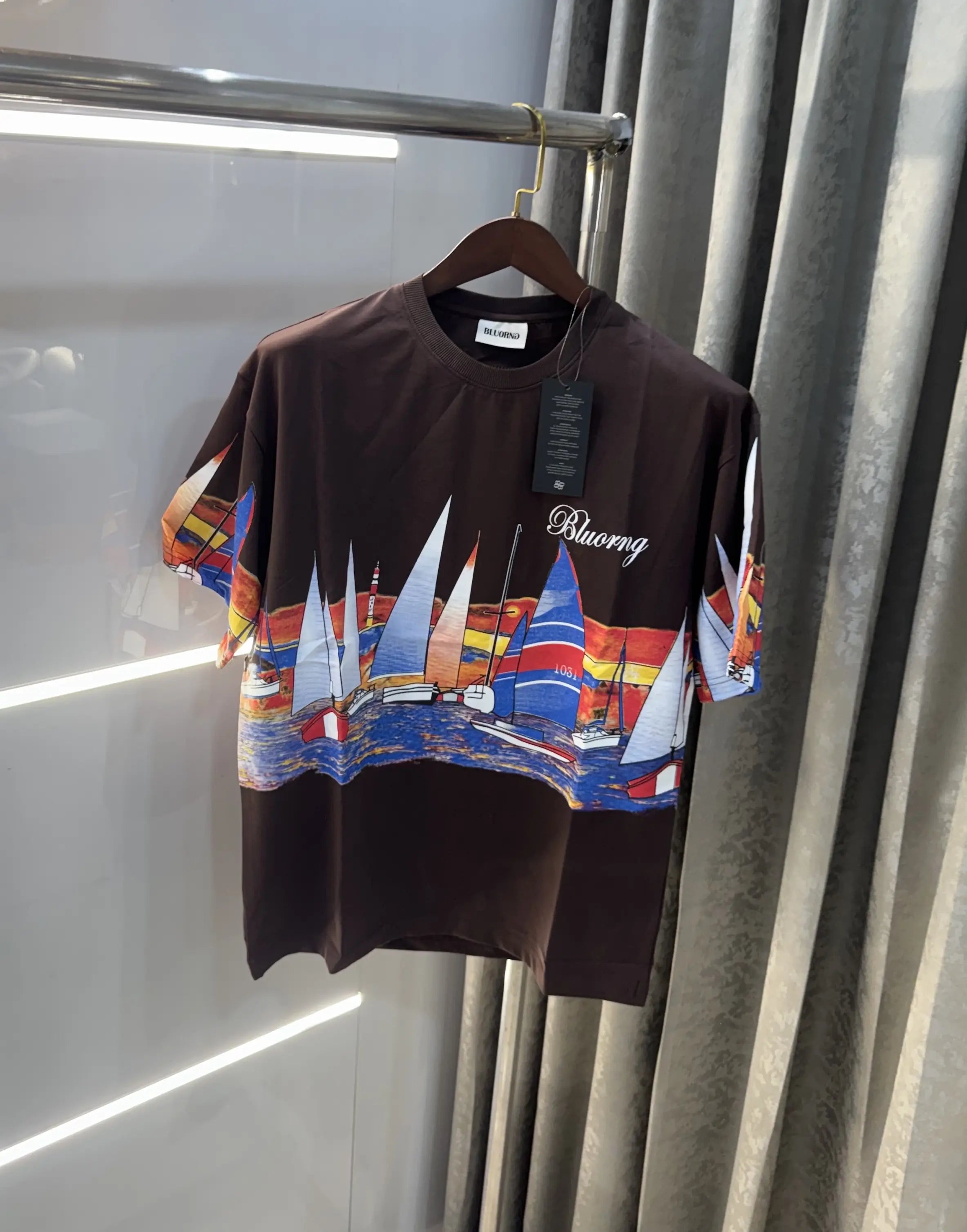 Bluorang Brown Logo work Imported Oversized T-Shirt Main image
