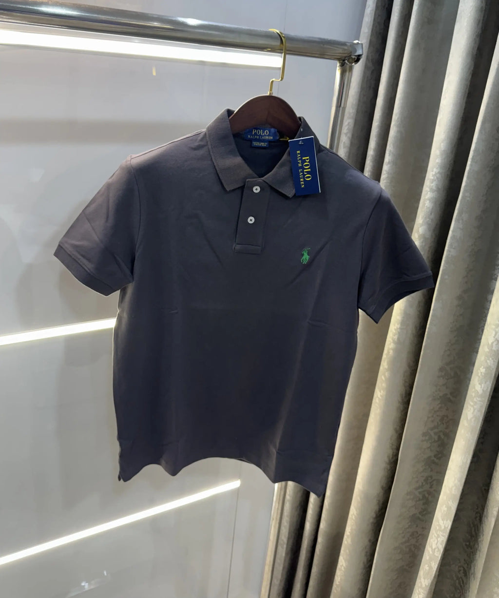 Ralph Lauren Dark Grey Embroidery Logo Knitted Polo T-shirt