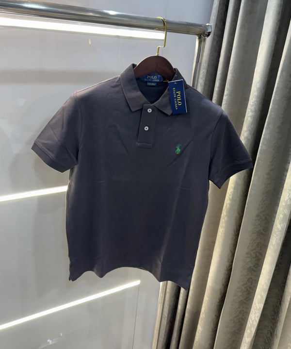 Ralph Lauren Dark Grey Embroidery Logo Knitted Polo T-shirt