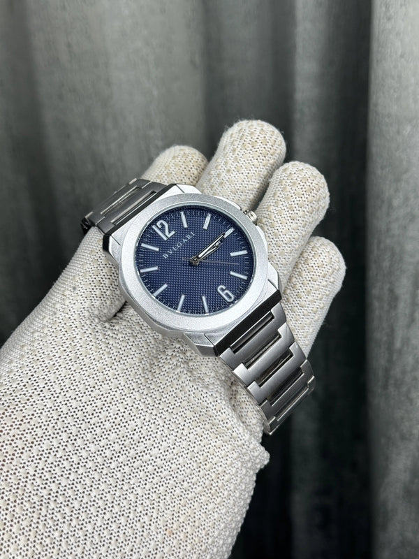 Bvlgari Octo Roma Silver Blue Premium Watch