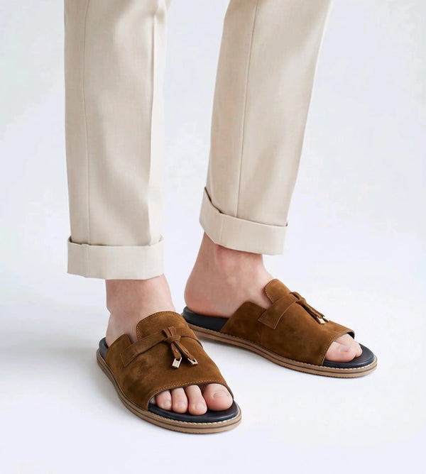 Loro_Pina Tan Suede Leather Slide