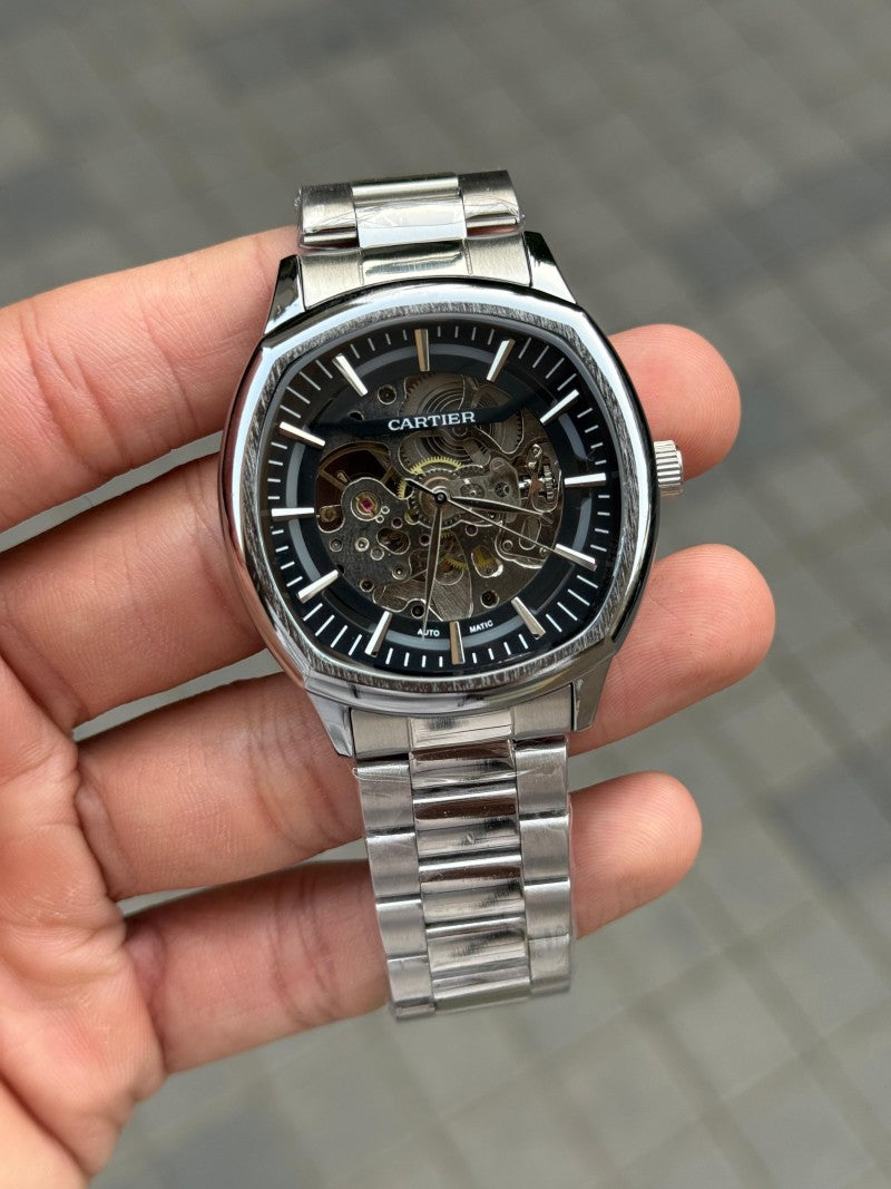 Cartie r Square Skeleton Automatic Silver Black Main image