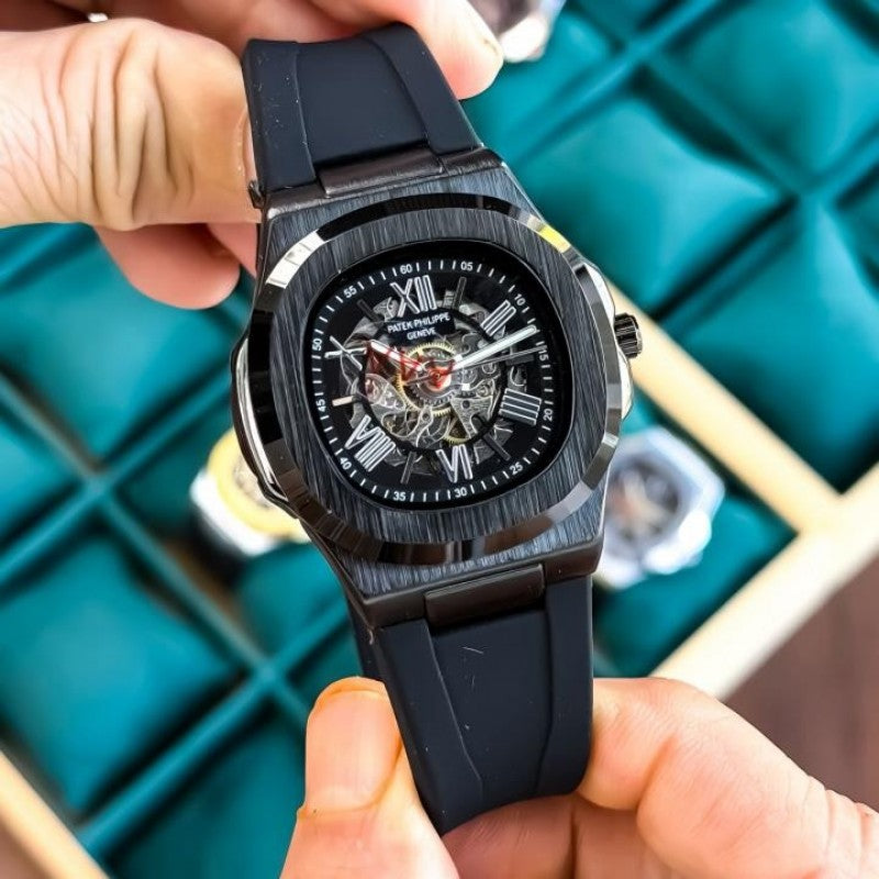 Patek Phillip e Nautilus Skeleton Silicone Black
