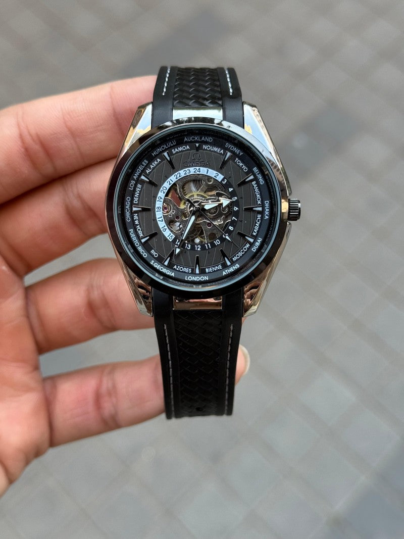 Omeg a Sea Master Aqua Terra World Timer Automatic Black Silicone
