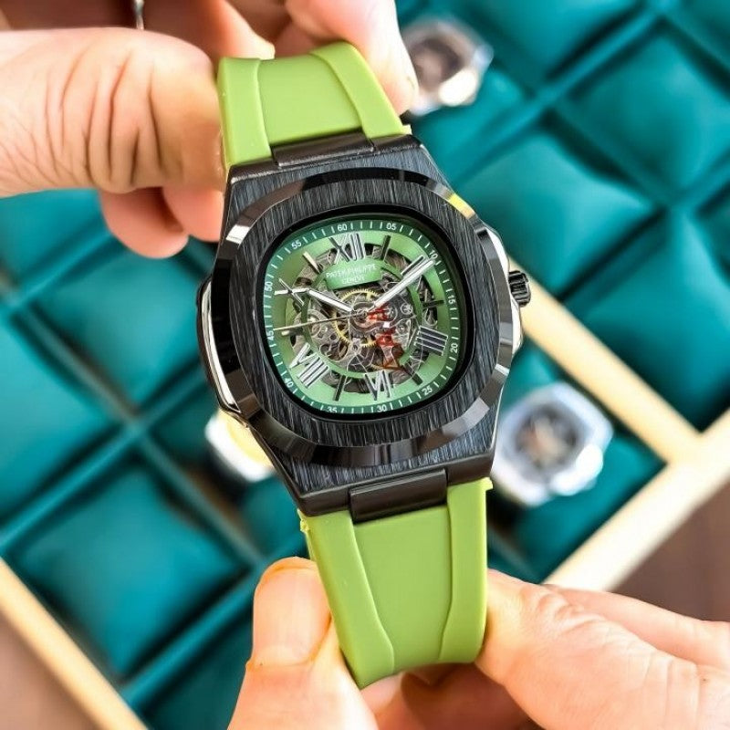 Patek Phillip e Nautilus Skeleton Silicone Black Green Main image