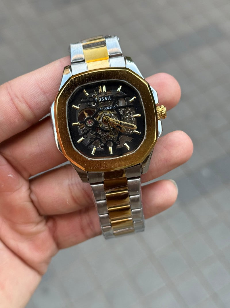 Fossi l Skeleton Square Automatic Gold Two Tone Black Dial Main image