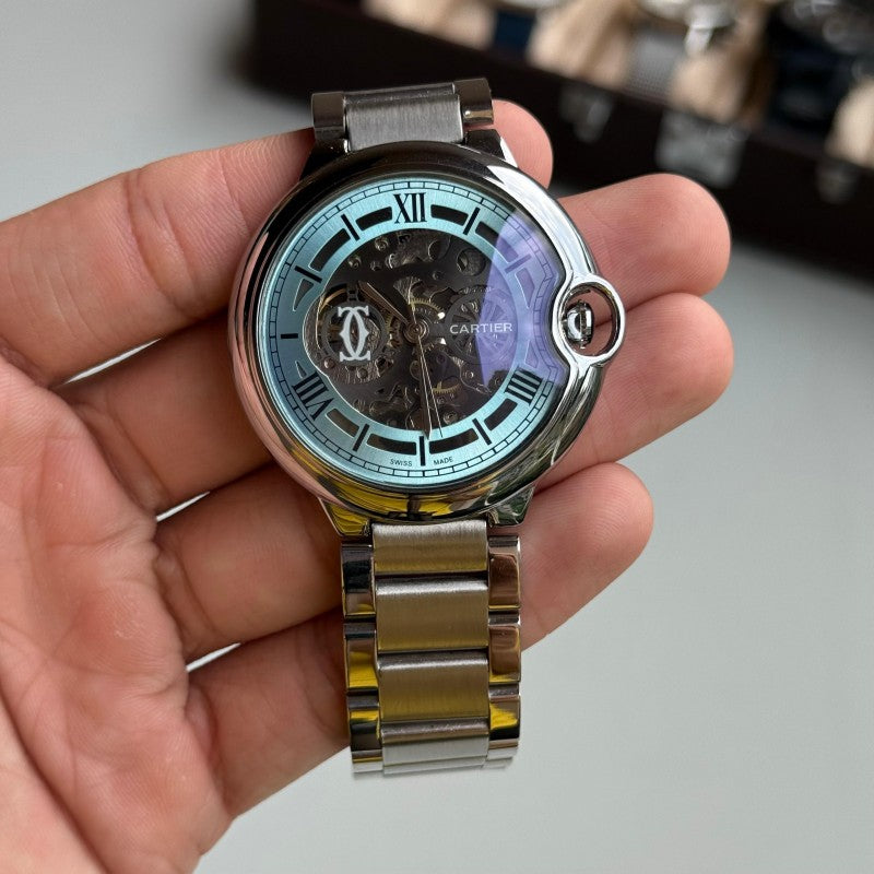 Cartie r Ballon Skeleton Premium Automatic Movement Silver Tiffany