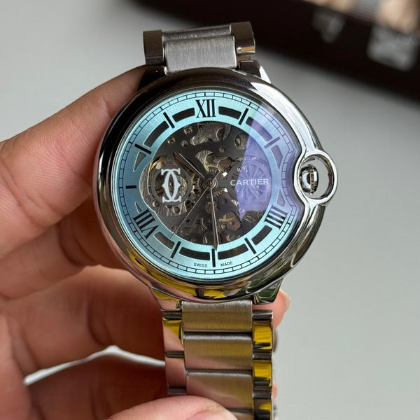Cartie r Ballon Skeleton Premium Automatic Movement Silver Tiffany