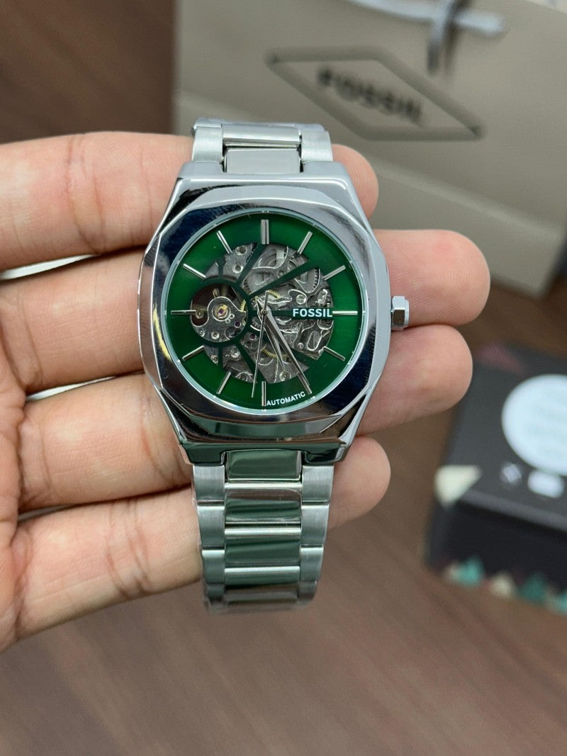 Fossi l Skeleton Automatic Silver Green